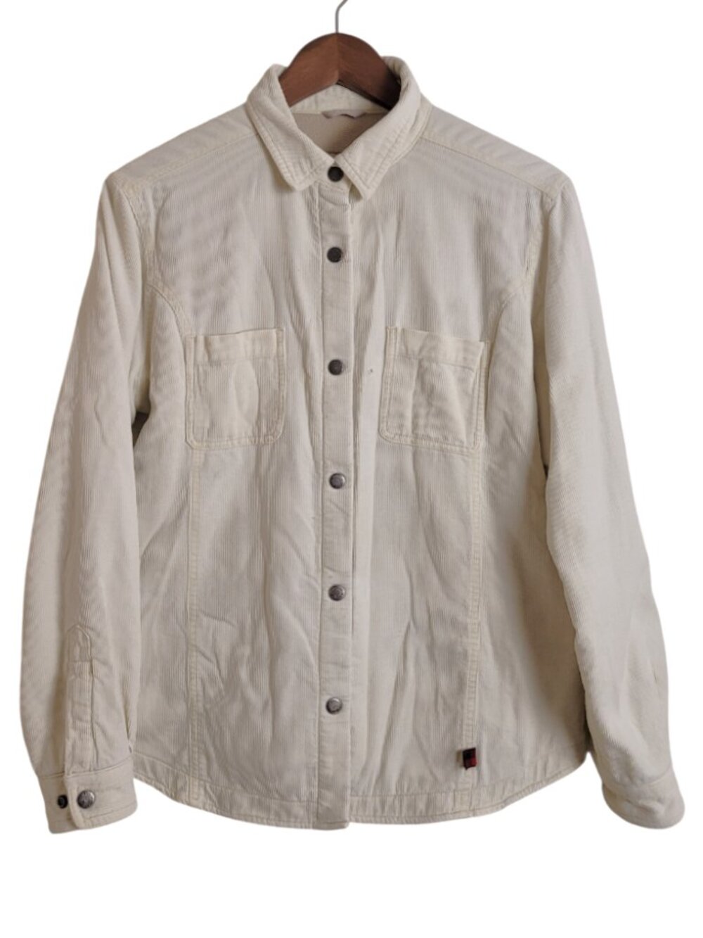 Woolrich Moccasin White Corduroy Jacket Women’s Medium Button Snap Fleece Lined